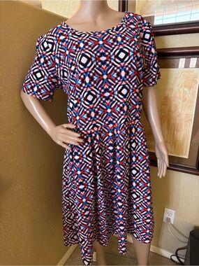LulaRoe Women’s Fit & Flare Patriotic Dress sz 3XL